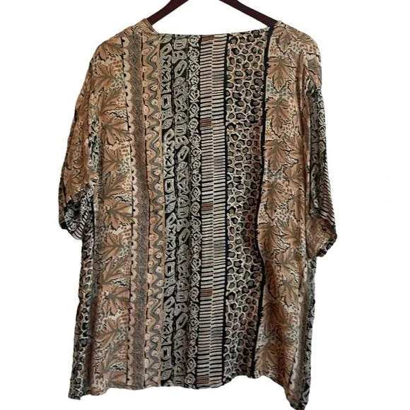 Vintage Kloz Animal Print Tribal Stripe Tunic Blouse Earth Tone Boho Artwear Top - Picture 2 of 9